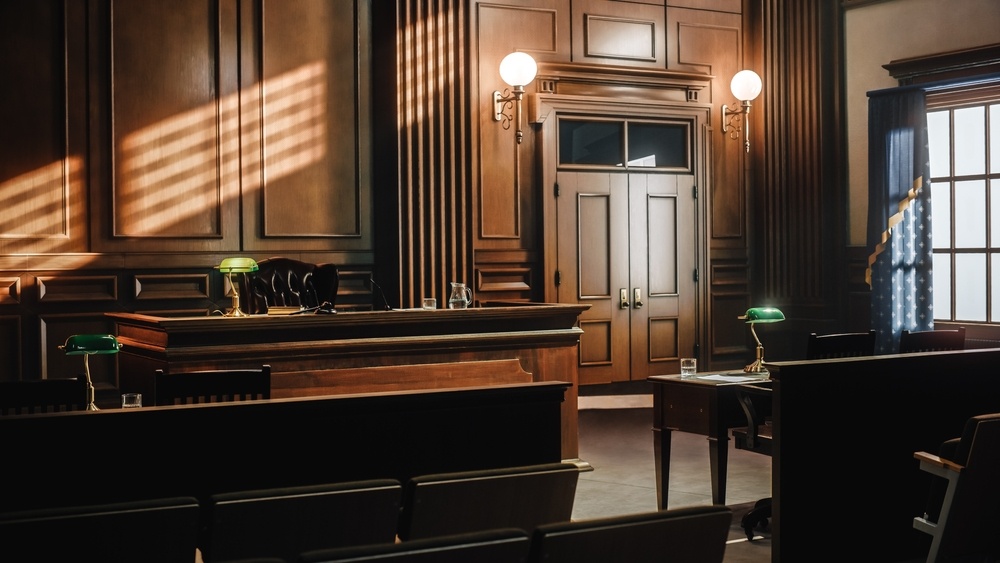 Empty,American,Style,Courtroom.,Supreme,Court,Of,Law,And,Justice